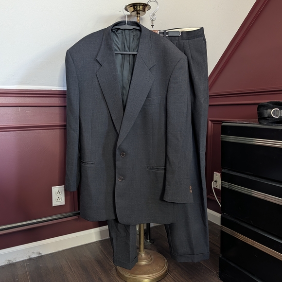 STUDIO 0001 by FERRE Barney's Gray Plaid Heavy Wool 2pc Suit Italy Gianfranco
